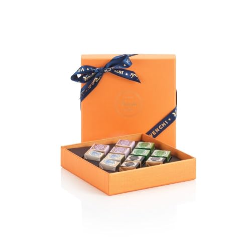 Venchi – Murrine Kollektion – Orangefarbene Geschenkbox mit sortierten Cremini-Pralinen, 135 g – Mit IGP-Piemont Haselnuss – Glutenfrei - Geschenkidee von Venchi