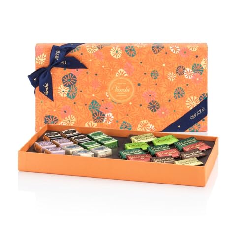 Venchi – Murrine Kollektion – Orangefarbene Geschenkbox mit sortierten Cremini und Gianduiotti-Pralinen, 246 g – Mit IGP-Piemont Haselnuss – Glutenfrei - Geschenkidee von Venchi