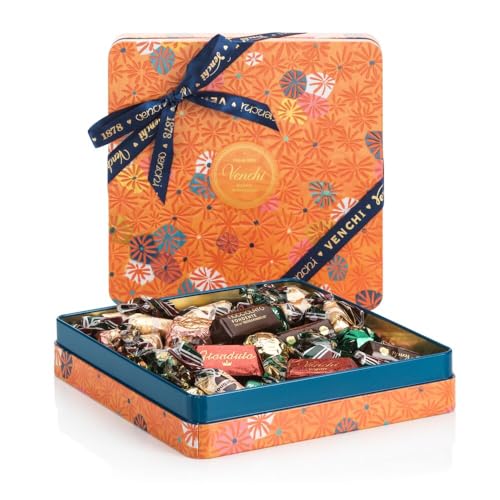 Venchi – Murrine Kollektion – Orangefarbene Maxi-Geschenkdose mit sortierten Haselnuss-Pralinen, 600 g – Mit IGP-Piemont Haselnuss – Glutenfrei - Geschenkidee von Venchi