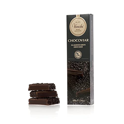 Venchi - Riegel mit Chocoviar-Überzug - „Cuor di Cacao“-Füllung mit doppeltem Überzug aus Zartbitterschokolade und 75% Chocoviar-Streusel, 200 g - Vegan - Glutenfrei von Venchi