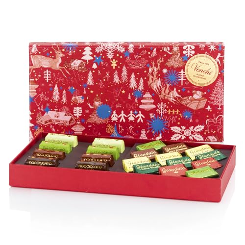 Venchi – Weihnachtskollektion – Geschenkbox mit verschiedenen Schokobarren- und Gianduiotti-Pralinen, 223 g – Geschenkidee – Glutenfrei von Venchi