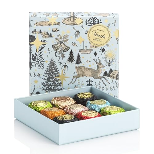 Venchi – Weihnachtskollektion – Hellblaue Geschenkbox mit verschiedenen Chocoviar-Pralinen, 177 g – Geschenkidee – Glutenfrei von Venchi