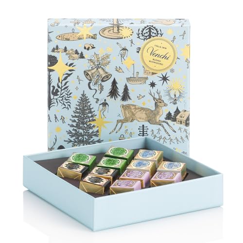 Venchi – Weihnachtskollektion – Hellblaue Geschenkbox mit verschiedenen Cremino-Pralinen, 135 g – Mit IGP-Piemont Haselnuss – Geschenkidee - Glutenfrei von Venchi