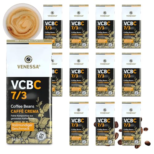 VENESSA Caffè Crema VCBC 7/3 ganze Kaffeebohnen 12er Pack x 1kg Kräftig Cremig - Kaffee für Vending - schonend geröstet, 70% Arabica 30% Robusta… von Venessa