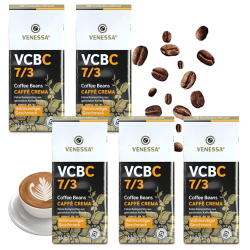 VENESSA Caffè Crema VCBC 7/3 ganze Kaffeebohnen 12er Pack x 1kg Vorteilspack - Kräftig Cremig schonend geröstet, 70% Arabica 30% Robusta - Kaffeevollautomaten und Gastronomieautomaten geeignet von Venessa