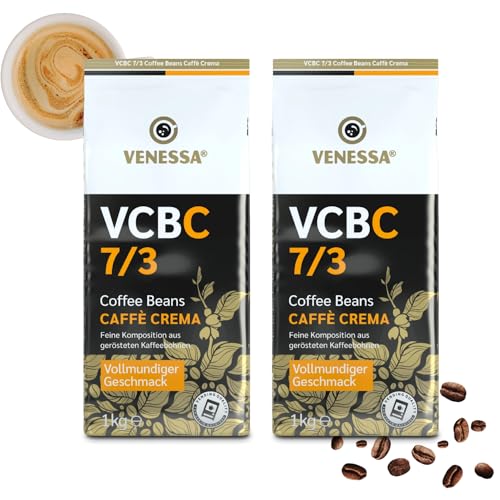 VENESSA Caffè Crema VCBC 7/3 ganze Kaffeebohnen 2 x 1kg Kräftig Cremig - Kaffee für alle Automaten, schonend geröstet, 70% Arabica 30% Robusta von Venessa