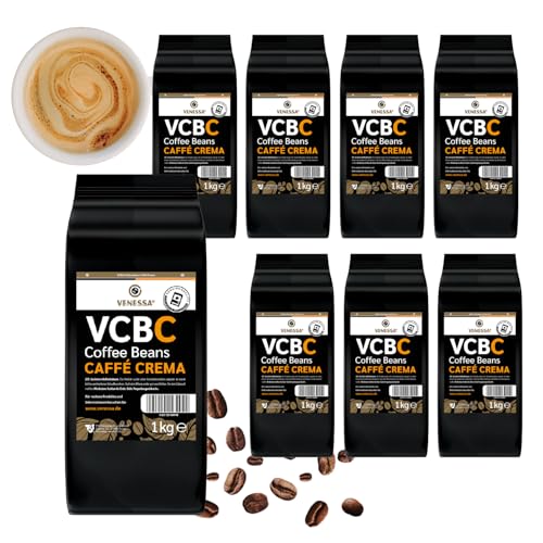 VENESSA Caffè Crema VCBC ganze Kaffeebohnen 8 x 1kg Vorteilspack - Kräftig Cremig schonend geröstet, 100% Robusta - Kaffeevollautomaten und Gastronomieautomaten geeignet von Venessa