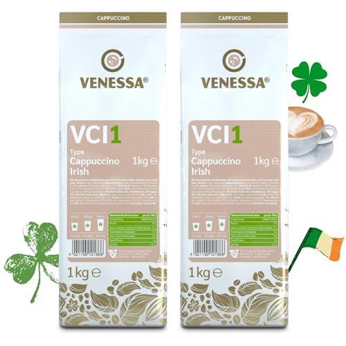 VENESSA Cappuccino Irish VCI1 Aromatisiertes Getränkepulver 2 x 1kg Probierpack mit löslichem Kaffee, ergiebig mit cremiger Konsistenz, Automatenfähig von Venessa