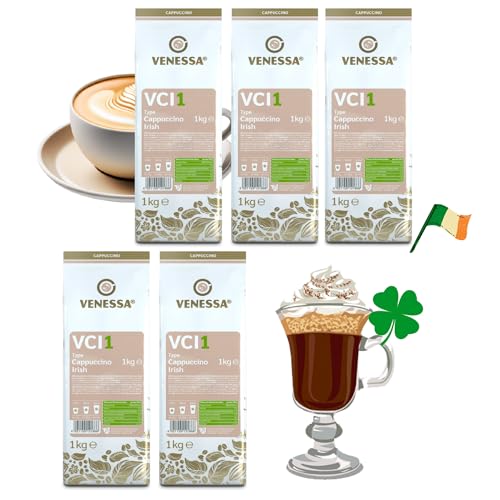 VENESSA Cappuccino Irish VCI1 Aromatisiertes Getränkepulver 5 x 1kg mit löslichem Kaffee, ergiebig, lecker, mit cremiger Konsistenz - alle Kaffeevollautomaten & Vending geeignet von Venessa