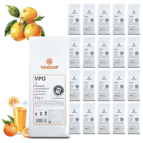 VENESSA Punsch Orange VPO 20 x 1kg Vorteilspack - Löslich & alkoholfrei - Instant Getränkepulver mit angenehmer Süße - Eignet sich für alle Vending Automaten von Venessa