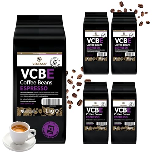 VENESSA VCBE 5 x 1kg Espressobohnen - Intensive Kräftig Aromatisch - Kaffeebohnen für Büro, Café, Restaurant 20% Arabica 80% Robusto - fein geröstetet von Venessa