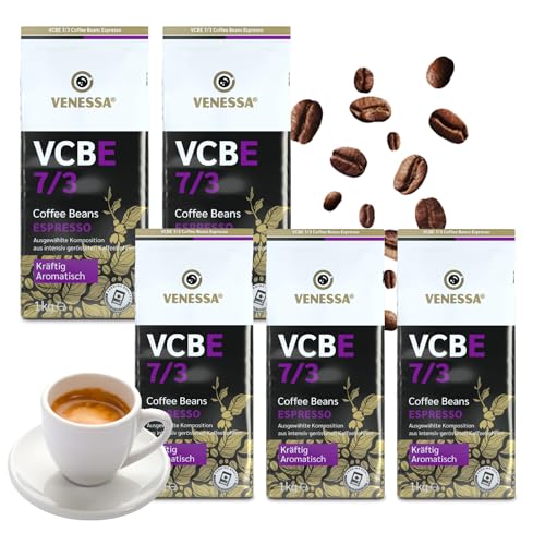 VENESSA VCBE 73 Espresso Ganze Kaffeebohnen 5 x 1kg Kräftig Aromatisch - Kaffee für Gewerbe, Geschäftskunden, Großabnehmer 70% Arabica 30% Robusta von Venessa