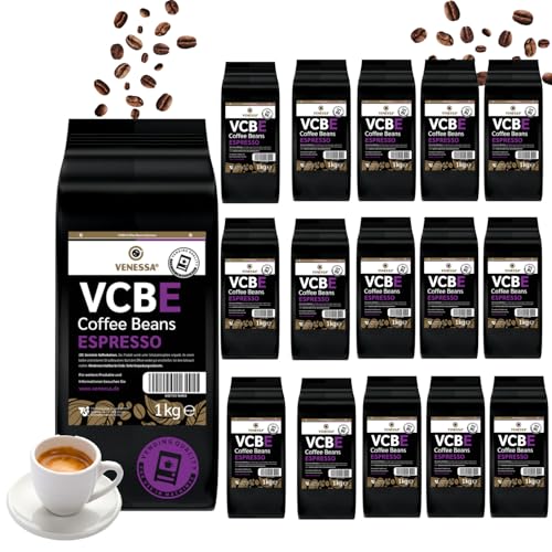 VENESSA VCBE Espressobohnen 16 x 1kg Ganze Kaffeebohnen Vorteilspack, ungemahlen Aromatisch Kräftig Intensiv - Kaffee für Gastronomie, Restaurent, Cafe - 20% Arabica 80% Robusta von Venessa