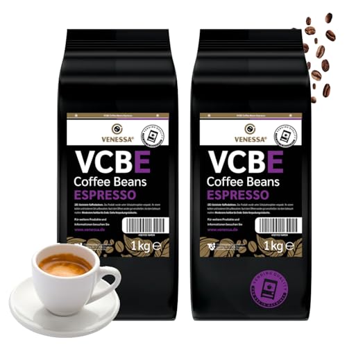 VENESSA VCBE Espressobohnen 2 x 1kg Ganze Kaffeebohnen Probierpack, ungemahlen Kräftig Intensiv - Kaffee für Gastronomie, Restaurent, Cafe - 20% Arabica 80% Robusta Kaffeebohnen von Venessa