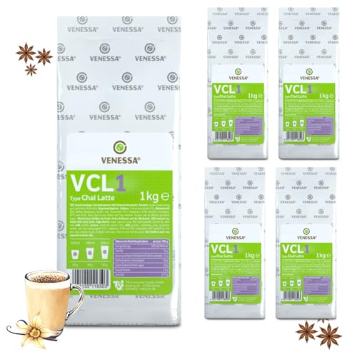 VENESSA VCL1 Chai Latte 5 x 1kg Vorteilspack - Löslich - Instant Milchtee Extrakt aus Schwarztee mit angenehmer Süße - Instantteepulver für Kaffeeautomaten von Venessa