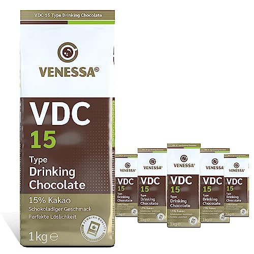 VENESSA VDC 15 Trinkschokolade 5 x 1kg, 15% Premium Kakao und Milchanteil, Kakaopulver für Gastro, Vending-Automaten, leicht süß, angenehm von Venessa