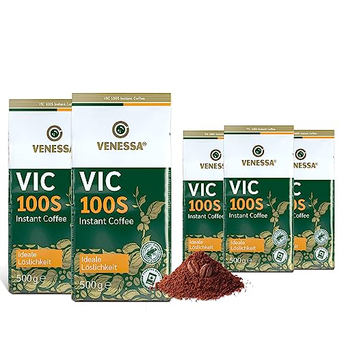 VENESSA VIC 100S löslicher Instant Kaffee 5 x 500g Premium Kaffee für Kaffeeautomaten, Kaffeespezialität, schonend geröstet, gefriergetrocknet, UTZ-zertifiziert von Venessa