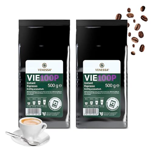 VENESSA VIE 100P 2 x 500g Premium Instant Espresso für Automaten, schonend geröstet Kaffeepulver, kräftig aromatisch löslich hochergiebig von Venessa