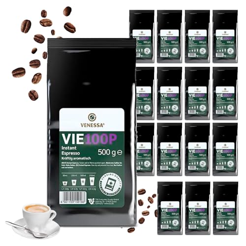 VENESSA VIE 100P Premium Instant Espresso 15 x 500g schonend geröstet, kräftig aromatisch im Geschmack - für Vending Automaten Gastronomie Unternehmen von Venessa