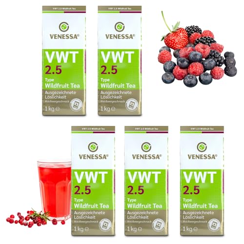 VENESSA Wildfrucht Tee VWT 2.5 - Wildfruittea 5 x 1kg Vorteilspack - Wildfruchtgetränk Instant Teegetränk Extrakt aus Schwarztee mit angenehmer Süße - Instantteepulver Instantteemix von Venessa