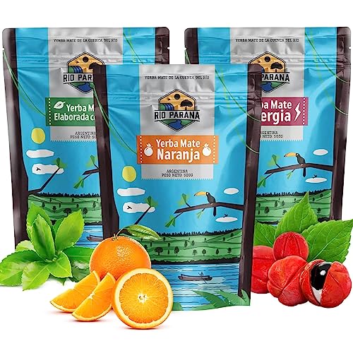 Set Mate Tee Rio Parana | Dreierpack Mate Tee | Traditionell, Energie mit Guarana, Orange | Argentinische Mate Tee | Mate Tee Tee | Natürliches Koffein | 3x500g | 1,5kg von Venusti sp. Z o.o.