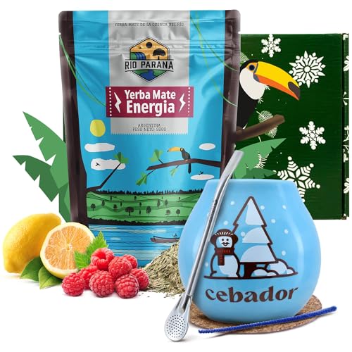 Winter-Mate-Tee-Set Rio Parana Energia mit Zubehör | Mate Tee mit Guarana | Kalebasse, Bombilla und Zubehör | Argentinische Mate Tee | Natürliches Koffein | 500g | 0,5kg von Venusti sp. Z o.o.