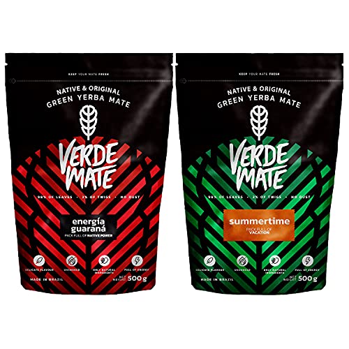 2 x 500 g Grüner Mate Tee| Anregender Basilianischer Mate Tee Verde Mate Energia 500 g |Zitrus-Minze Mate Tee Verde Mate Summertime 500 g| Natürliche Zusammensetzung| Für Anfänger und Fortgeschrittene von Verde mate