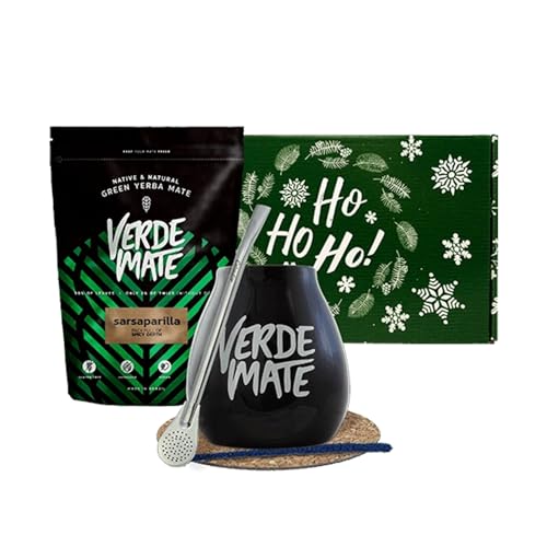 Geschenkset Mate Tee Verde Mate mit Zubehör | Verde Mate Grüne Sarsaparille | Kalebasse, Bombilla und Zubehör | Brasilianische Mate Tee | Natürliches Koffein | 500g | 0,5kg von Verde mate