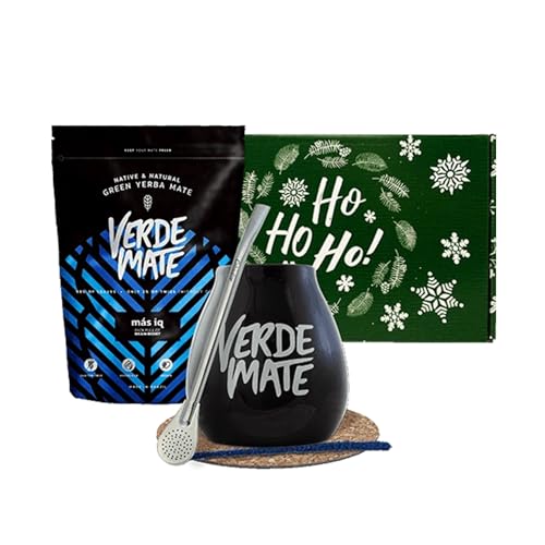 Geschenkset von Mate Tee Verde Mate mit Zubehör | Verde Mate Green Mas IQ | Kalebasse, Bombilla und Zubehör | Brasilianische Mate Tee | Natürliches Koffein | 500g | 0,5kg von Verde mate