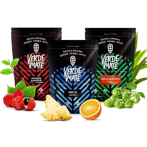 Mate Tee Set Verde Mate Green | Dreierpack Mate Tee | Guarana, Ashwaganda, Ginseng | Brasilianische Mate Tee | Natürliches Koffein | 3x500g | 1,5kg von Verde mate