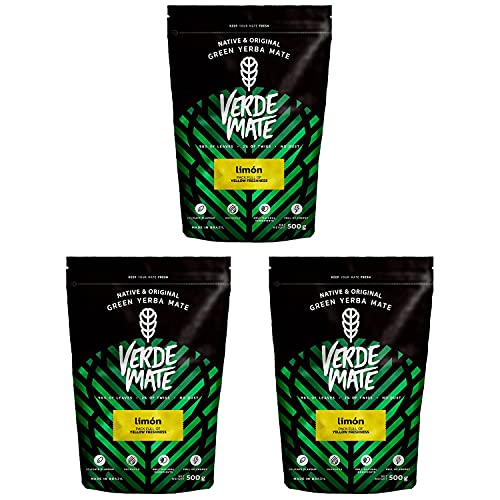 Mate Tee Verde Mate Green Limon Verde Mate Grün Zitrone anregender Yerba Mate aus Brasilien Glutenfrei (1500g (3x500g)) von Verde mate