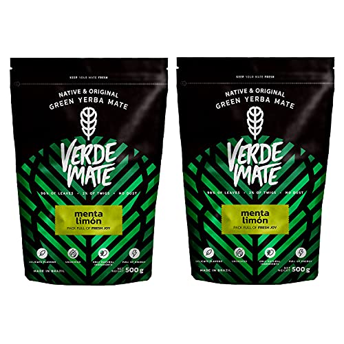 Mate Tee Verde Mate Green Menta Limon | Verde Mate Grün Minze Zitrone |anregender Mate Tee Grün aus Brasilien| Yerba Mate- aromatisierter Yerba Mate (1000g (2x500g)) von Verde mate