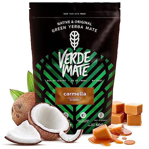 Verde Mate Green Carmella 0,5 kg | Mate Tee mit Karamellgeschmack 500 g | Perfekt mit Wasser oder Milch | Kraft des natürlichen Koffeins | Tee Mate Tee aus Brasilien| Geröstet von Verde mate