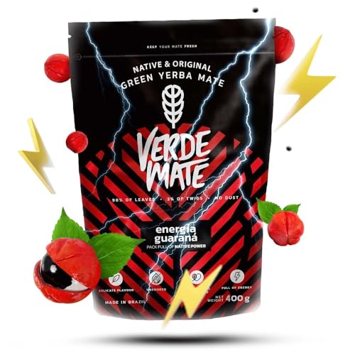 Verde Mate Green Energia Guarana 0,4kg 400g | Brasilianische Mate Tee | Stimulierende Tee mit Guarana | Luftgetrocknet | Koffein von Verde mate