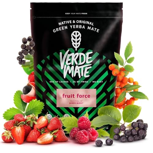 Verde Mate Green Fruit Force 0,5kg | Fruchtige, stimulierende Mate Tee | Mat Tee, Guarana, Aronia, Erdbeere | Natürliche Stimulation | Brasilianische Mate Tee | 500g von Verde mate