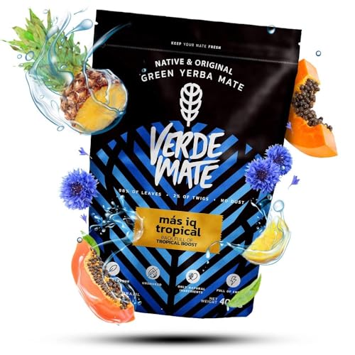 Verde Mate Green Mas IQ Tropical 0,4kg 400g | Brasilianische Mate Tee | Frucht-Kräuter Tee | Ginseng | Ginkgo Biloba | Guarana von Verde mate