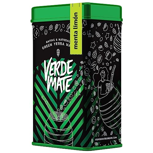 Verde Mate Green Menta Limon 0,5 kg | Yerbera | Metalldose mit Spender | Yerba Mate mit Minze und Zitrone 500 g | Brasilianisch | Grüner Yerba Mate | Yerba Mate aus Brasilien | Luftgetrocknet von Verde mate