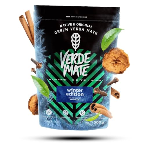 Verde Mate Green Winter Edition 0,5 kg | Ätherischer Mate Tee mit Apfel und Zimt 500 g | Wärmend | Natürliches Koffein| Tee Mate Tee aus Brasilien | 500 g | Limitierte Geschmacksvariante von Verde mate