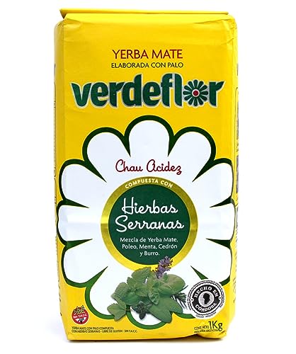 Mate Tee Verdeflor Hierbas Serranas 1000g | Argentinien Yerba Mate-Tee mit Krauter | Mate-Tee mit Minze und Zitronenverbene | Yerba Mate Tee kraut loose leaf 1kg von Verdeflor