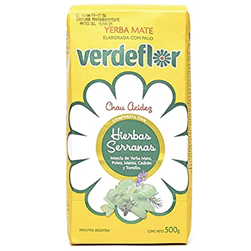 Mate Tee Verdeflor Hierbas Serranas 500g | Argentinien Yerba Mate-Tee mit Krauter | Mate-Tee mit Minze und Zitronenverbene | Yerba Mate Tee kraut loose leaf 0,5kg von Verdeflor