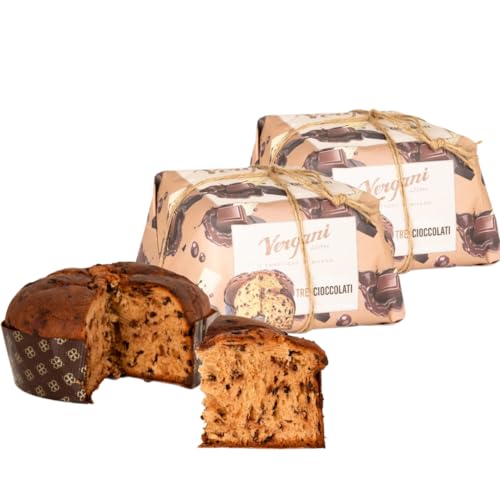 Vergani 2 Packungen Panettone mit 3 Schokoladen 750 g von Vergani