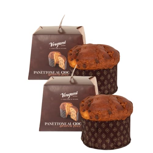 Vergani 2 Packungen glutenfreier Panettone mit Schokolade Linie Wellness 600 g von Vergani