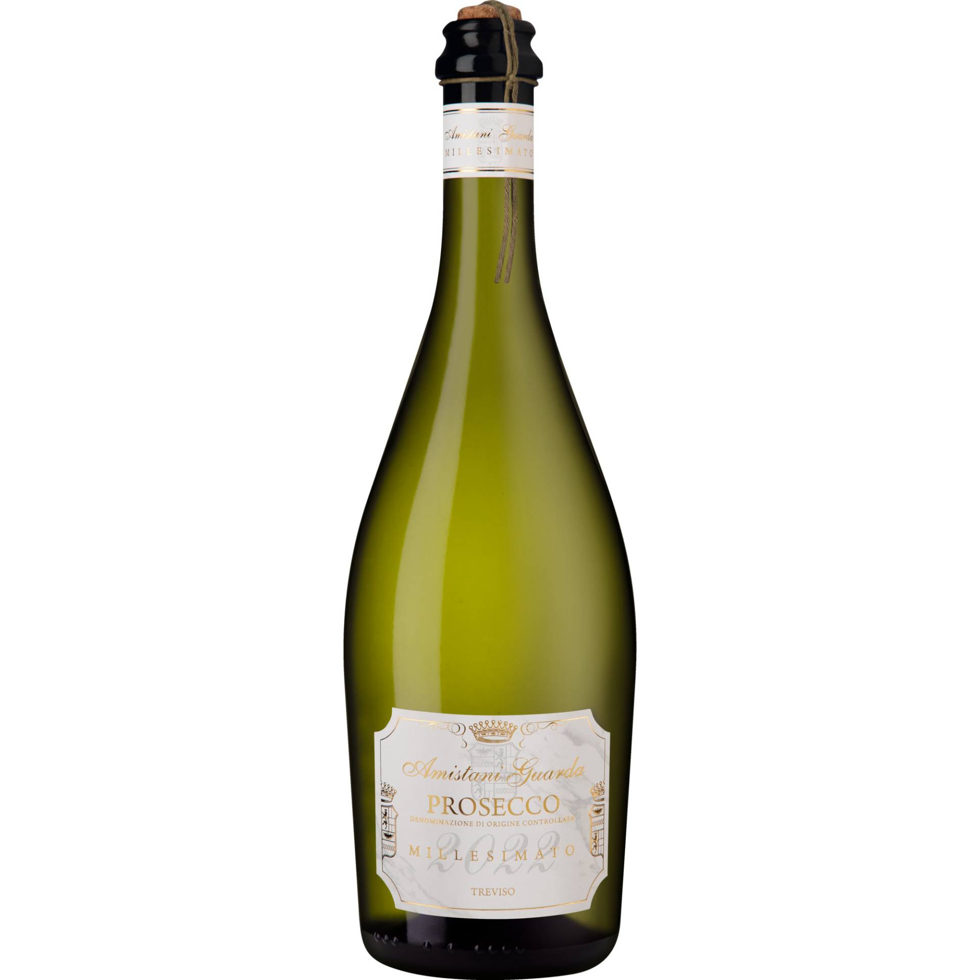 Amistani Guarda Prosecco Millesimato, Prosecco DOC Treviso, Venetien, 2023, Perlwein / Secco von Vertrieb durch Hanseatisches Wein-und Sektkontor Hawesko GmbH, D-22763 Hamburg; Imbottigliato da Mionetto SPA - Valdobbiadene - Italia