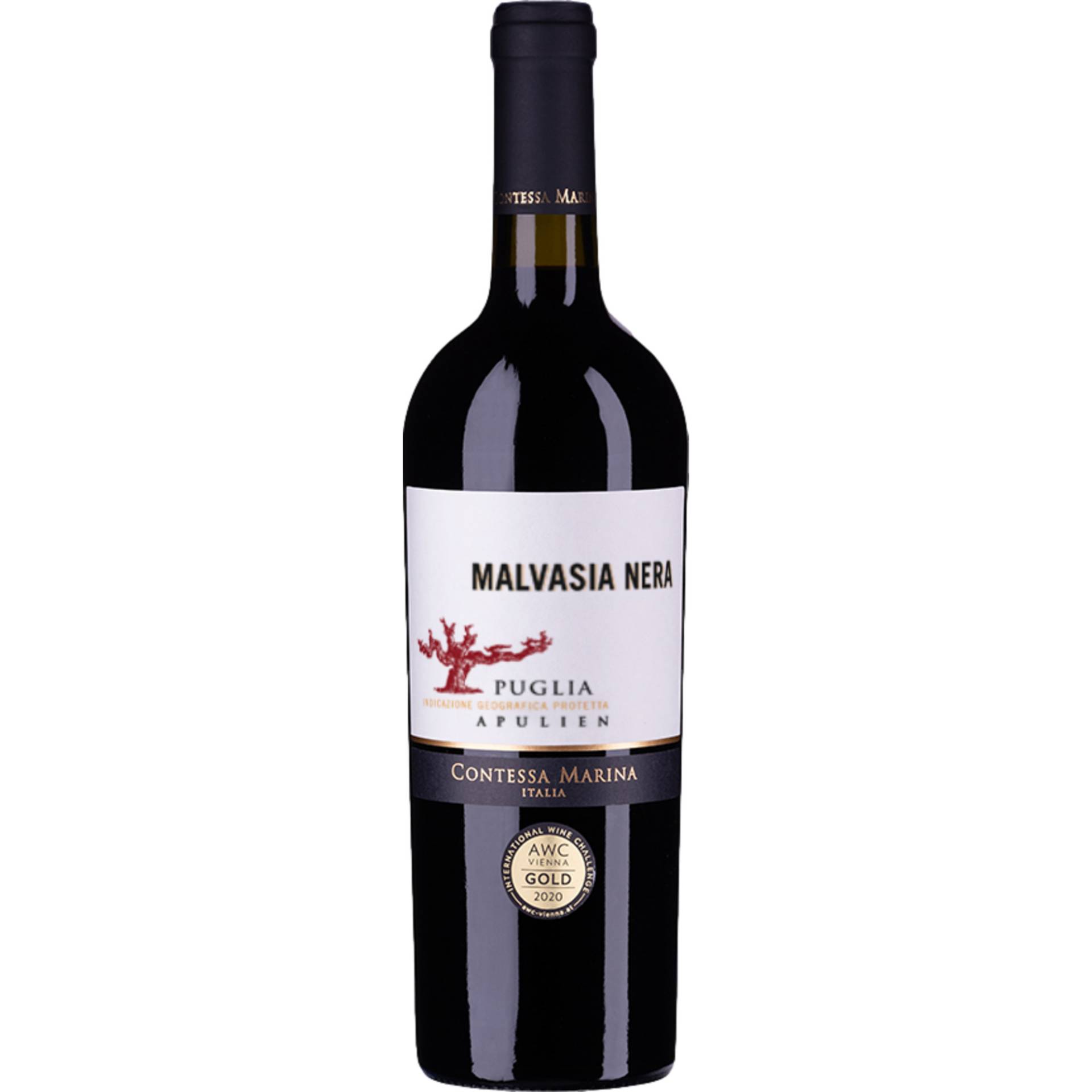 Contessa Marina Malvasia Nera, Puglia IGP, Apulien, 2023, Rotwein von Vertrieb durch Saffer Wein GmbH, Deutschland, Imbottigliato da: G.R.A. - 027015 - Italia