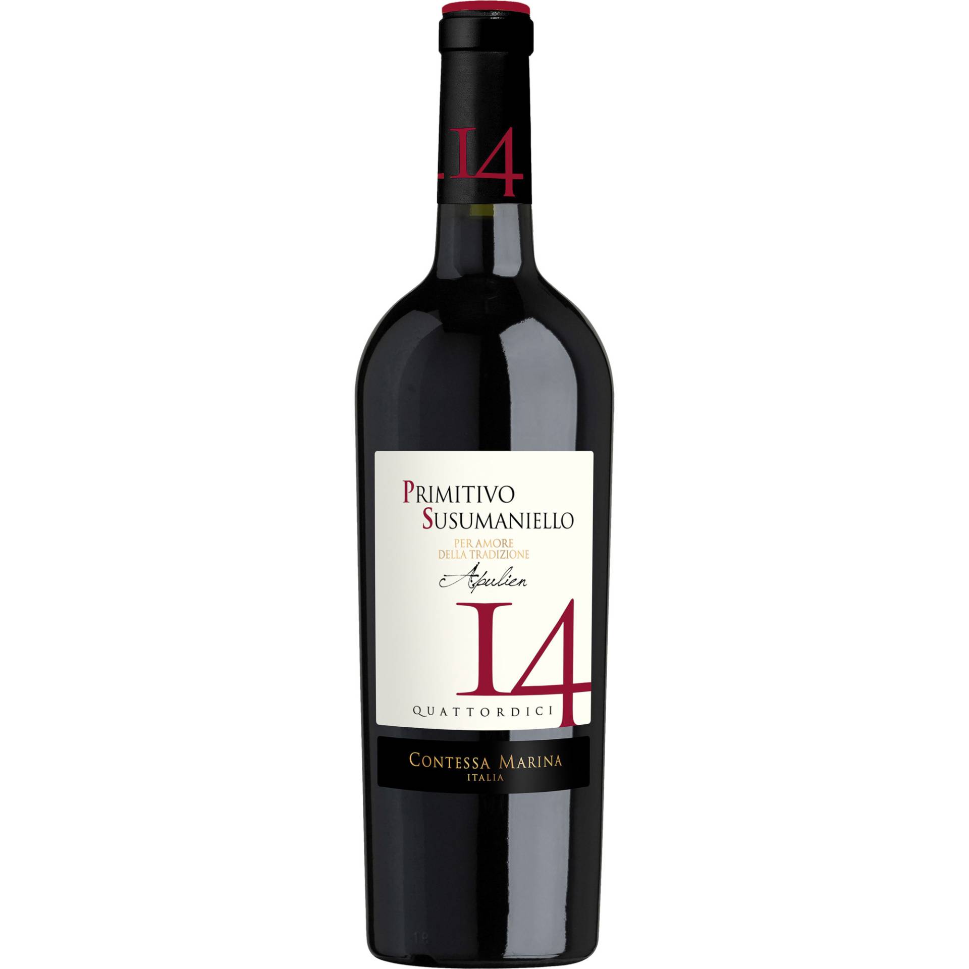 Contessa Marina 14 Primitivo Susumaniello, Puglia IGP, Apulien, 2023, Rotwein von Vertrieb durch Saffer Wein GmbH, Deutschland, Imbottigliato da: VE/422 IT