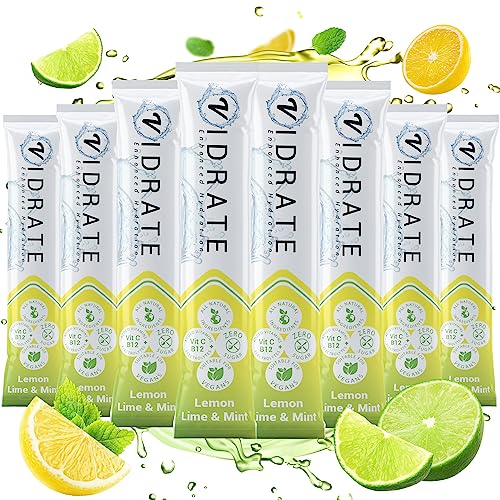 Electrolyte Powder - Flavoured Nutrient Water with Vitamins, Zero Sugar & Natural Ingredients - Hydration Drink for Office, School, Travel & More - ViDrate 8 Variety Pack Lemon Lime & Mint von ViDrate