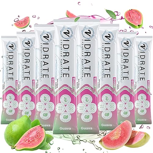 Elektrolyt Pulver ohne Zucker - Boost Guave Aromatisiertes Elektrolytgetränk mit Vitaminen & natürlichen Inhaltsstoffen für Erwachsene - ViDrate 8er-Pack Hydration Pulver Tütchen von ViDrate