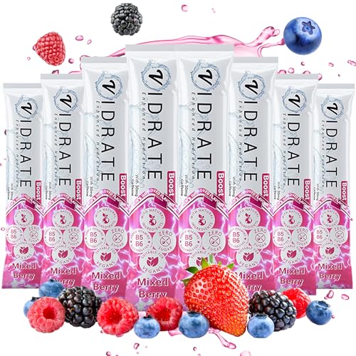 Elektrolyt Pulver ohne Zucker - Boost Mixed Berry Aromatisiertes Elektrolytgetränk mit Vitaminen & natürlichen Inhaltsstoffen für Erwachsene - ViDrate 8er-Pack Hydration Pulver Tütchen von ViDrate