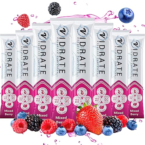 Elektrolyt Pulver ohne Zucker - Mixed Berry Aromatisiertes Elektrolytgetränk mit Vitaminen & natürlichen Inhaltsstoffen für Erwachsene - ViDrate 8er-Pack Hydration Pulver Tütchen von ViDrate