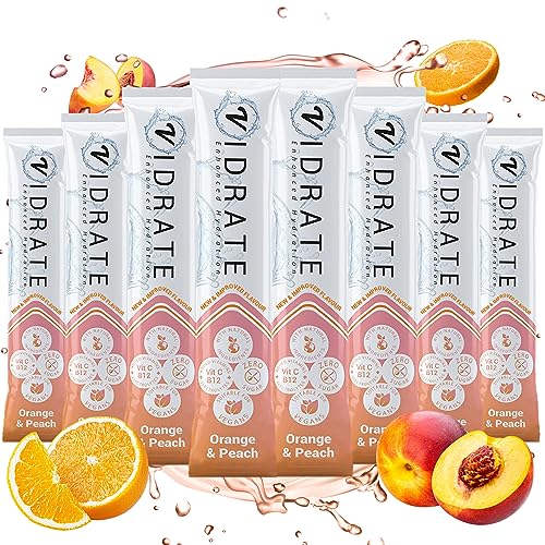 Elektrolyt Pulver ohne Zucker - Orange & Pfirsich Aromatisiertes Elektrolytgetränk mit Vitaminen & natürlichen Inhaltsstoffen für Erwachsene - ViDrate 8er-Pack Hydration Pulver Tütchen von ViDrate